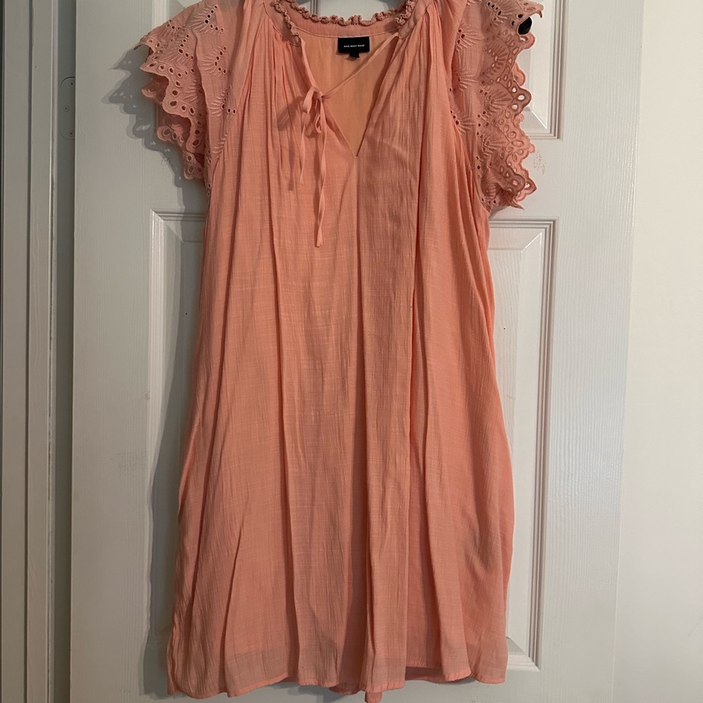 Who What Wear Coral Eyelet Sleeve Blouse